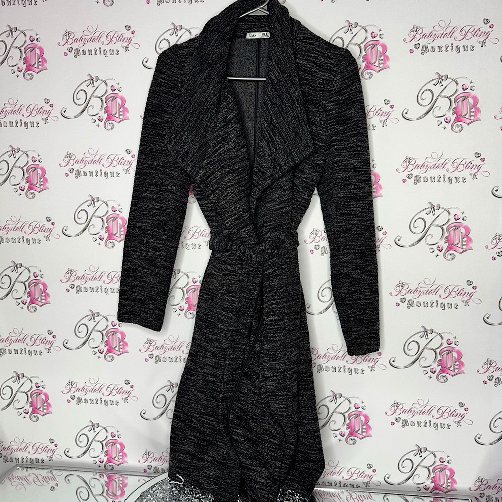 Dex coat jacket kimono robe style belted blazer sweater Chic Black Knit Cardigan